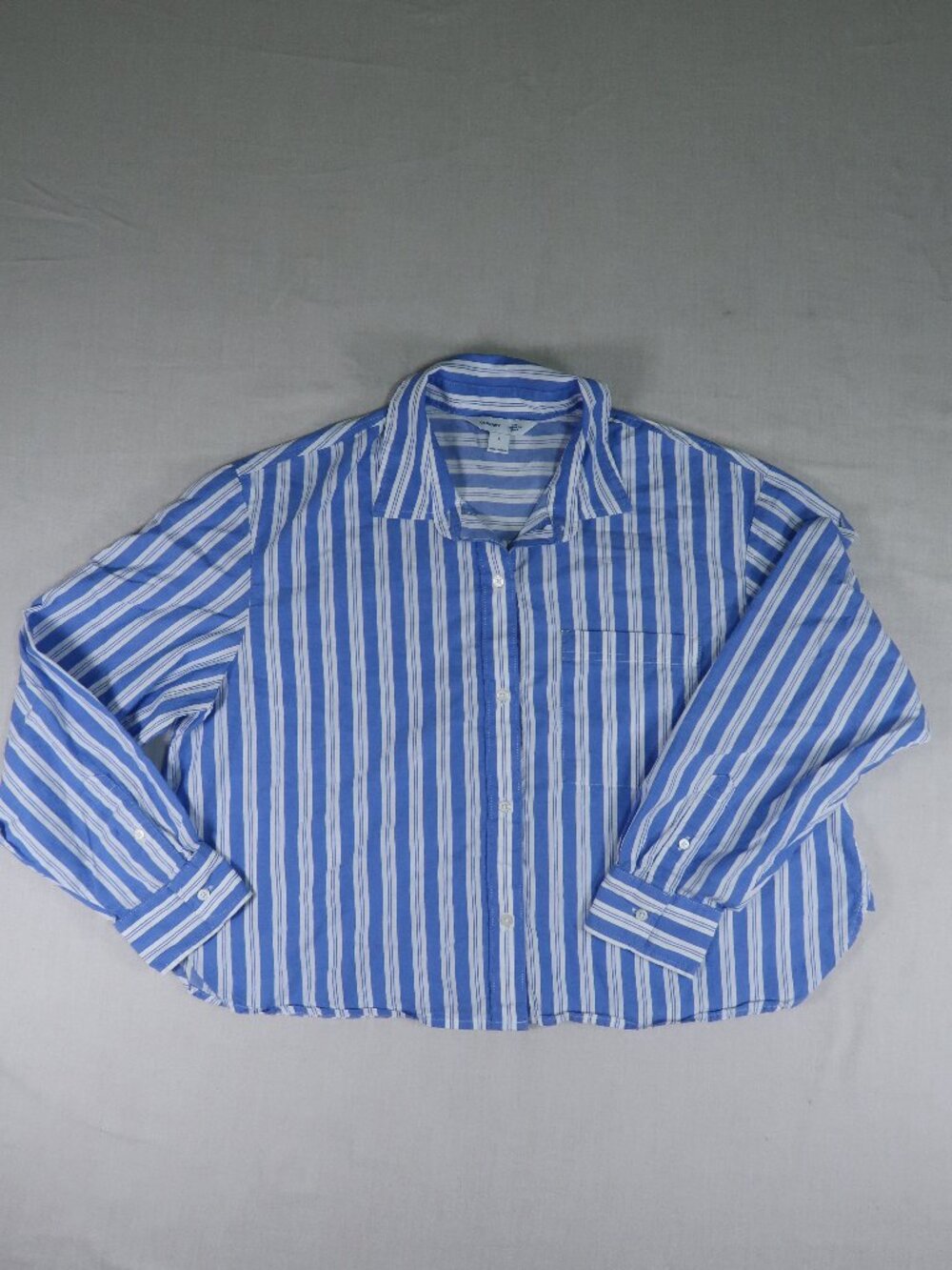 Old Navy The Cropped Shirt Blue White Striped Button Down Large Preppy